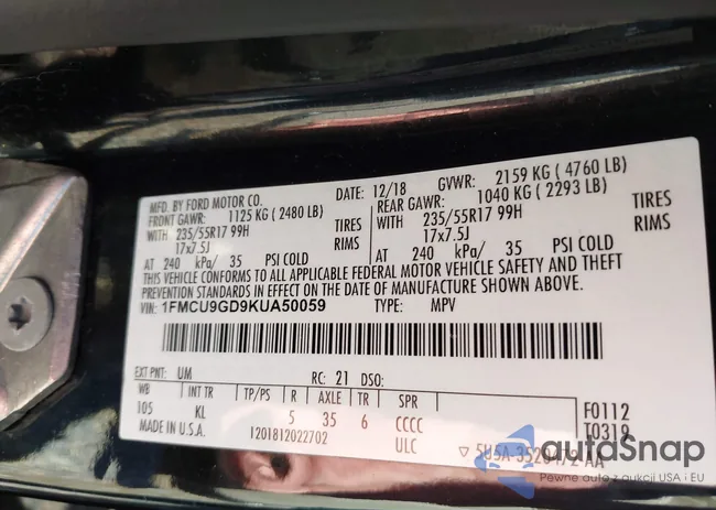 1FMCU9GD9KUA50059: 43425207