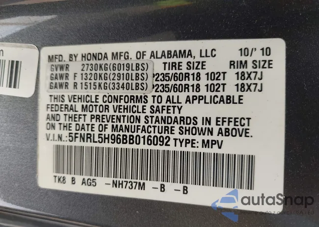 5FNRL5H96BB016092: 43425324