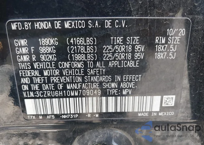 3CZRU6H10MM709049: 43425387