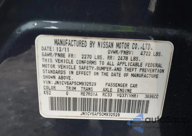 JN1CV6AP5CM932529: 43425493