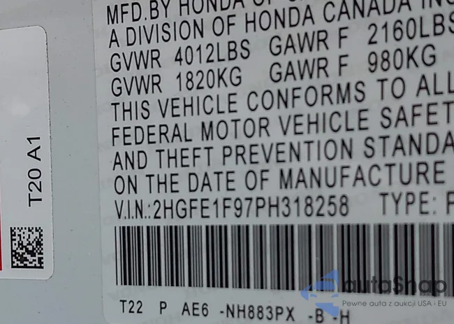 2HGFE1F97PH318258: 43426884