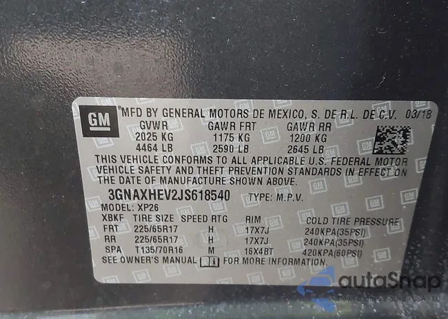 3GNAXHEV2JS618540: 43426942