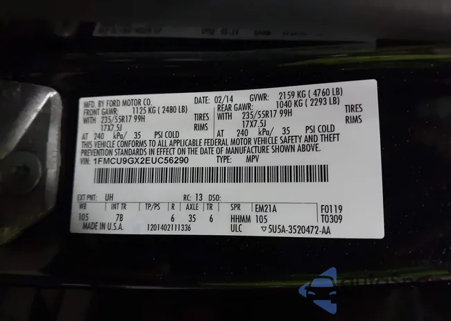 1FMCU9GX2EUC56290: 43427006