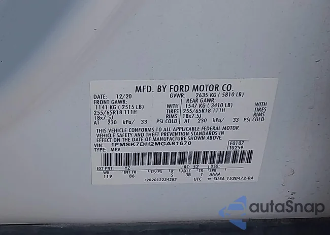 1FMSK7DH2MGA81670: 43426237