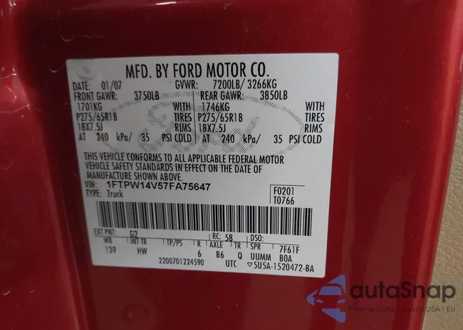 1FTPW14V57FA75647: 43426514