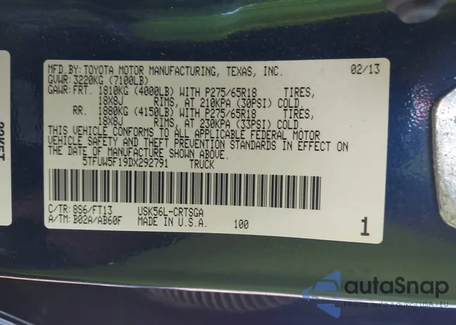 5TFUW5F19DX292791: 43427574