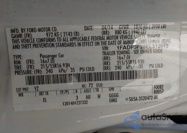 1FADP3F28EL312912: 43427628