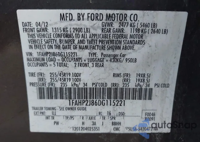 1FAHP2J86DG115221: 43427796