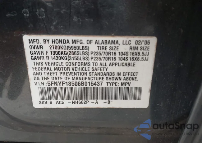 5FNYF18506B015437: 43427931