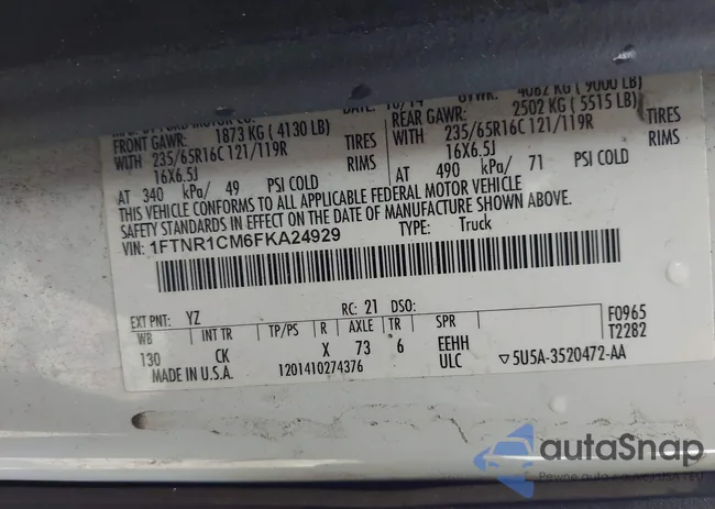 1FTNR1CM6FKA24929: 43427306