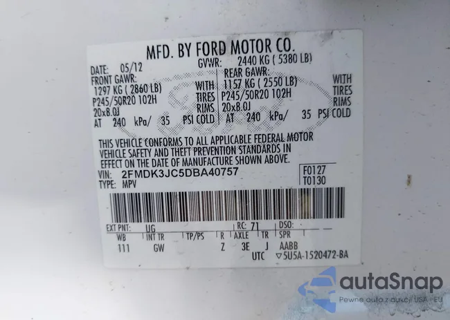 2FMDK3JC5DBA40757: 43427341