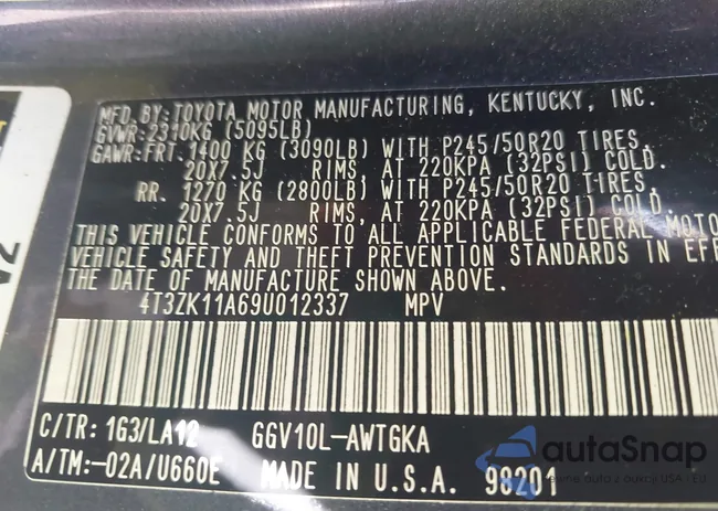 4T3ZK11A69U012337: 43428843