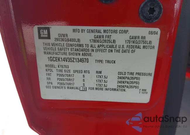 1GCEK14V35Z134970: 43429042