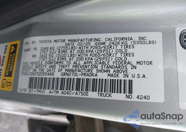 5TEKU72N75Z055468: 43428255