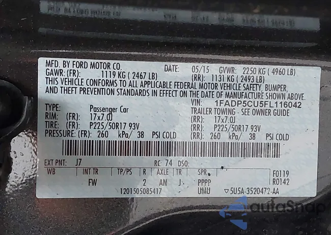 1FADP5CU5FL116042: 43428406