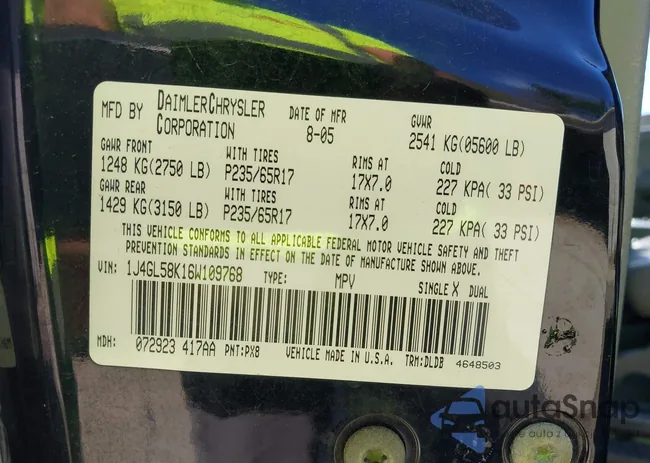 1J4GL58K16W109768: 43428431