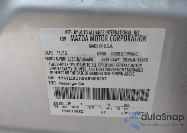 1YVHZ8CH2B5M06287: 43429602