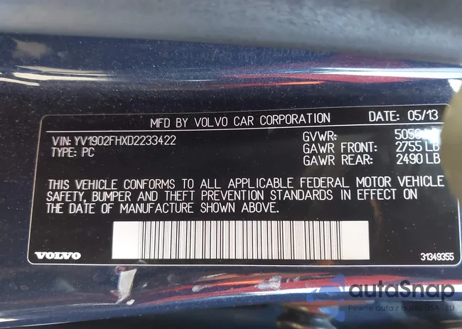 YV1902FHXD2233422: 43429700