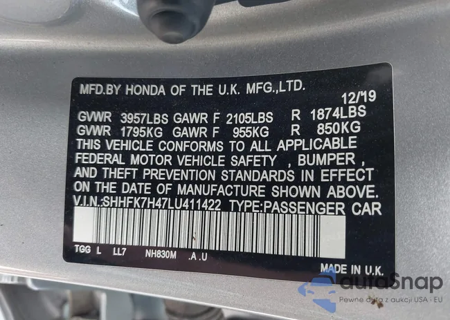 SHHFK7H47LU411422: 43429823