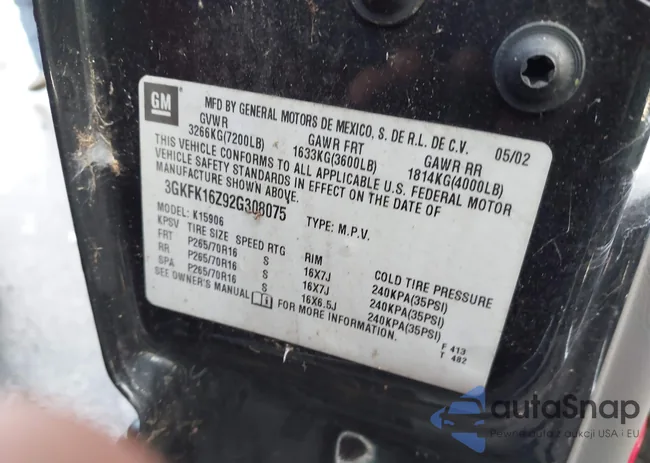 3GKFK16Z92G308075: 43429851