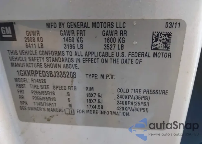 1GKKRPED3BJ335208: 43429948