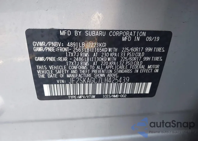 JF2SKAGC7LH425439: 43430008