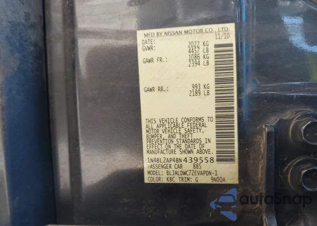 1N4BL2AP4BN439558: 43430057