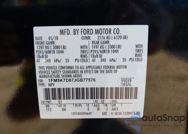 1FM5K7D87JGB77576: 43429232