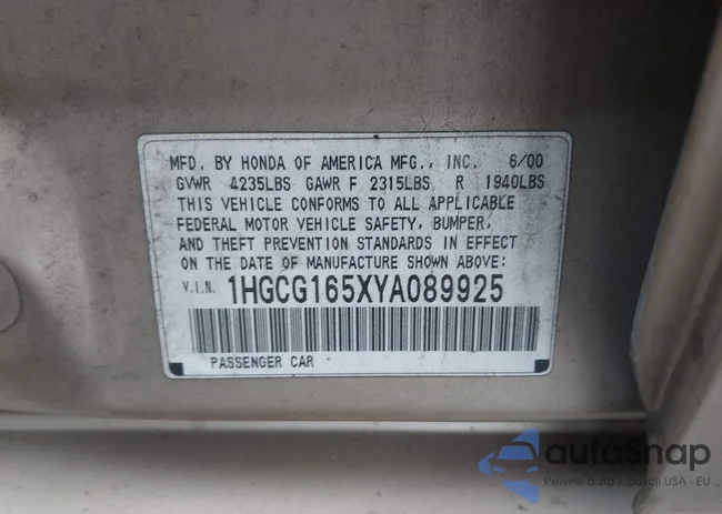 1HGCG165XYA089925: 43429332