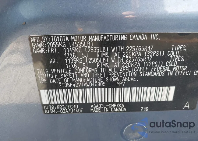 2T3BF4DV4AW046805: 43429440