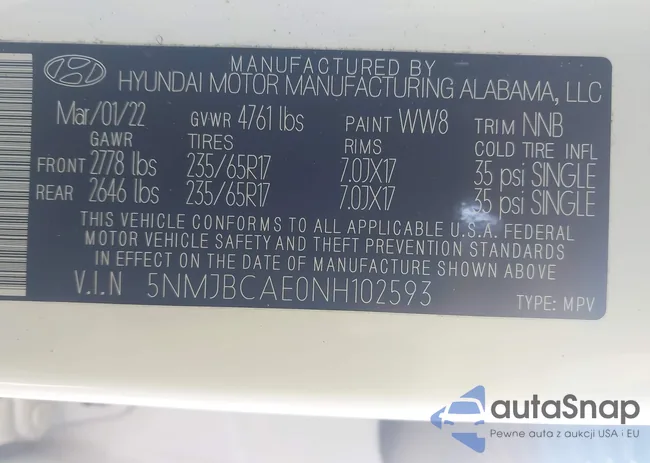 5NMJBCAE0NH102593: 43429445