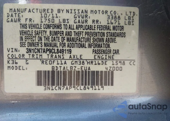 3N1CN7AP9CL849119: 43430719