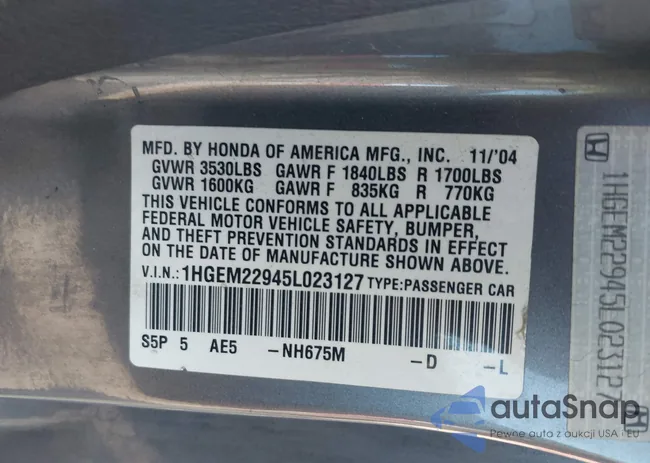 1HGEM22945L023127: 43430748