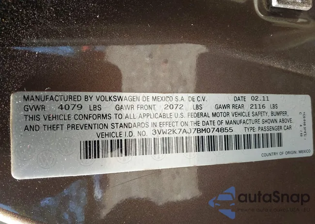 3VW2K7AJ7BM074855: 43431003