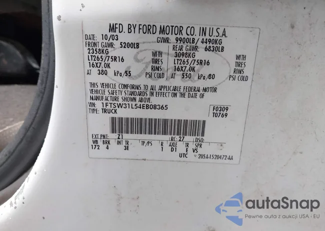 1FTSW31L54EB08365: 43431085