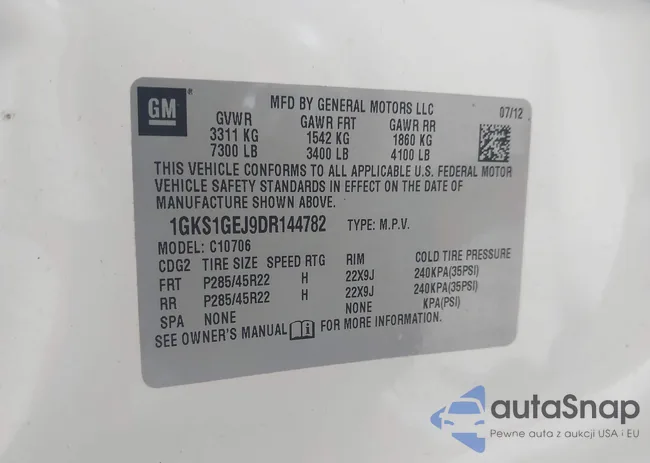 1GKS1GEJ9DR144782: 43431098