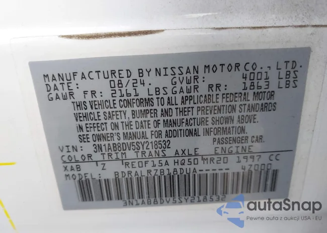 3N1AB8DV5SY218532: 43431100