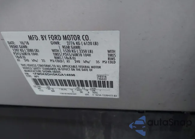 1FM5K8DH5KGA14898: 43431104