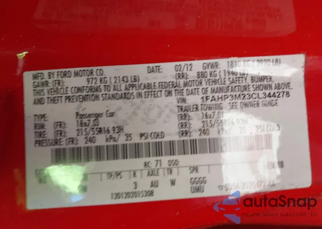 1FAHP3M23CL344278: 43431131