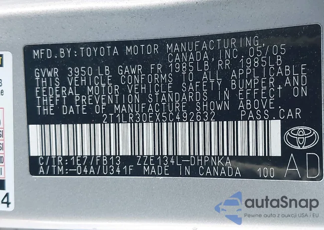 2T1LR30EX5C492632: 43430254