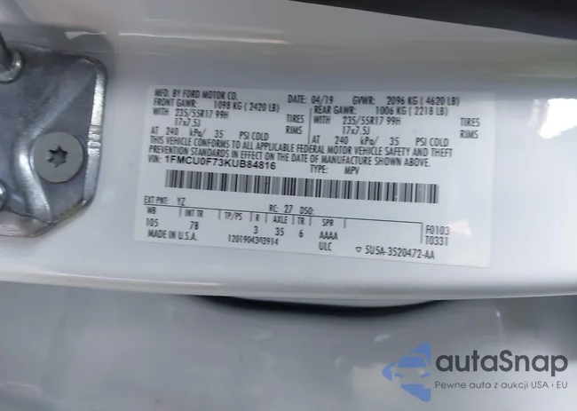 1FMCU0F73KUB84816: 43430321