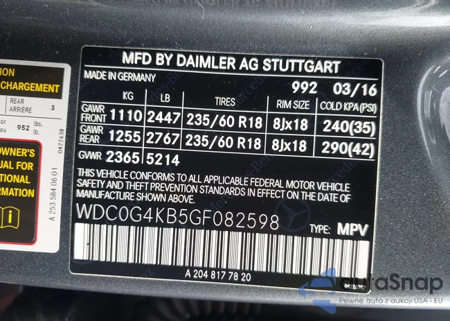 WDC0G4KB5GF082598: 43431700