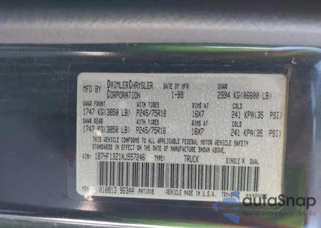 1B7HF13Z1XJ557246: 43432000