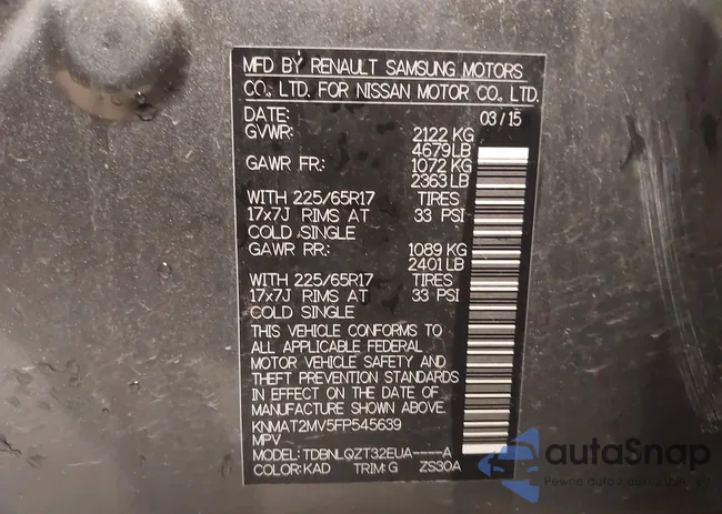 KNMAT2MV5FP545639: 43431270