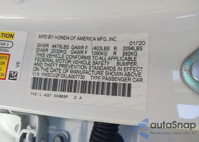 1HGCV2F3XLA007730: 43431473