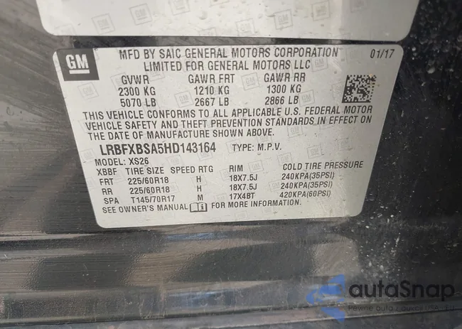 LRBFXBSA5HD143164: 43432567