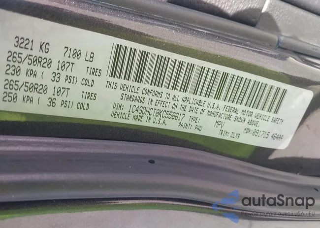 1C4SDHCT8KC558617: 43432600