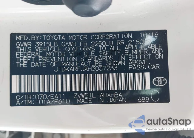 JTDKARFUXH3037233: 43432684