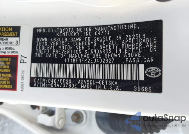 4T1BF1FK2EU402927: 43432844