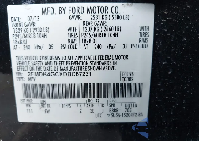 2FMDK4GCXDBC67231: 43432853